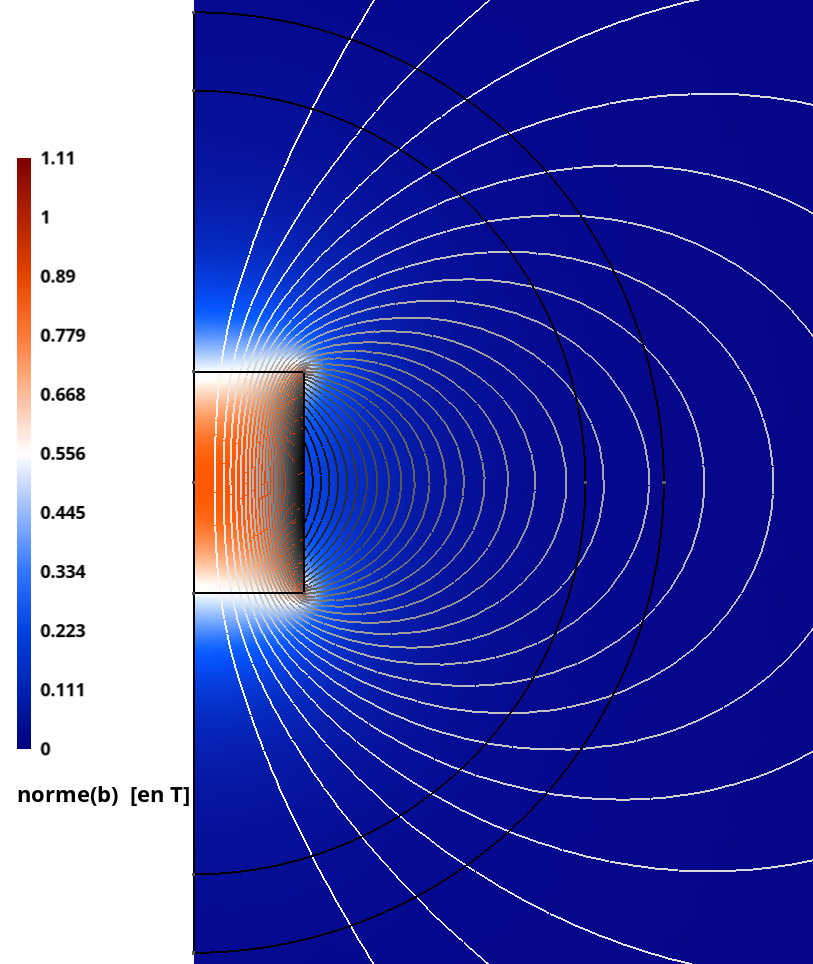 Norme de b et lignes de champ d&rsquo;un aimant permanent cylindrique