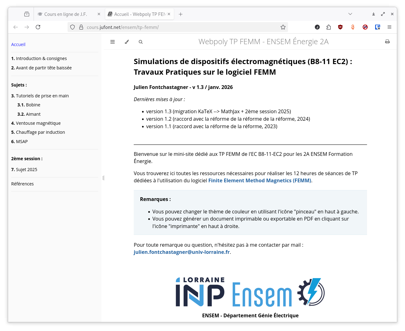 Lien vers webpoly TP FEMM